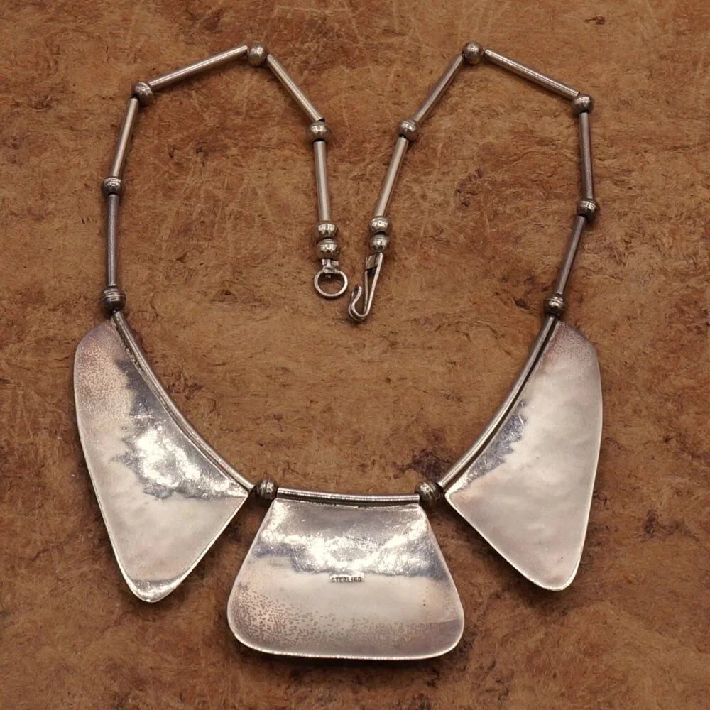 Vintage Native American Modernist Silver Bib Necklace Carlos Diaz Style 17" - Picture 11 of 13